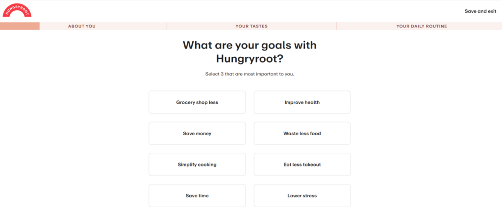 Hungryroot quiz page